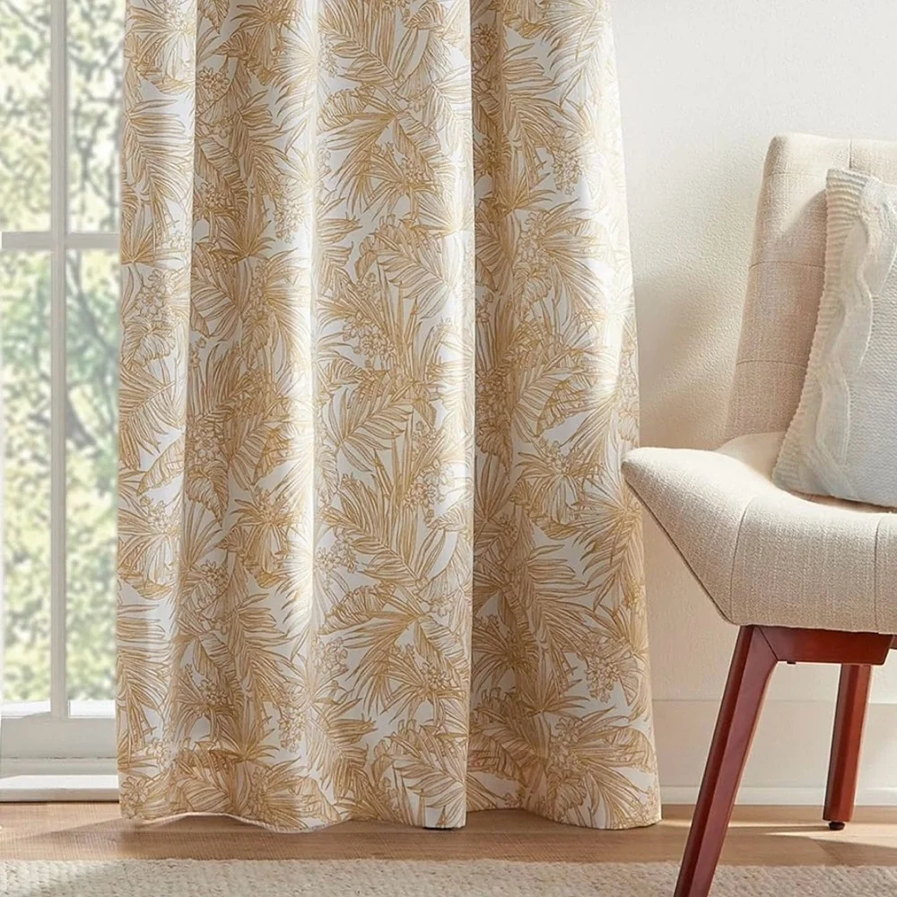 Tommy Hilfiger Tropical Floral Curtain Panel Pair Sahara Sun - 108 Inches - Picture 5 of 7